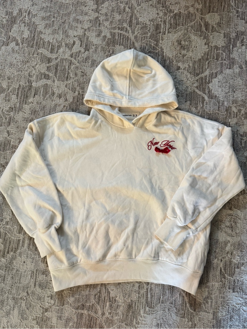 abercrombie kids Cream Zip-Up Hoodie with Red Script Logo